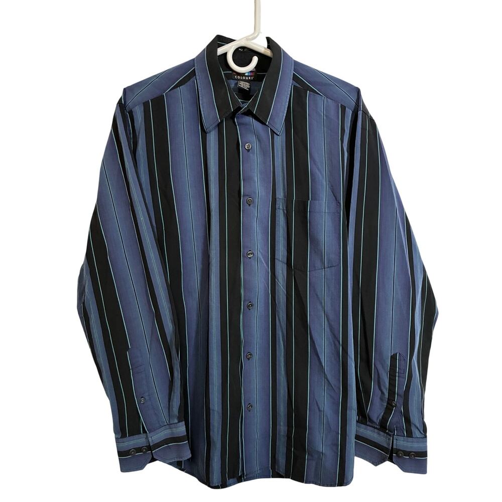 Alexander Julian Colours No Iron Stripe Button Shirt Blue Black Men Large L